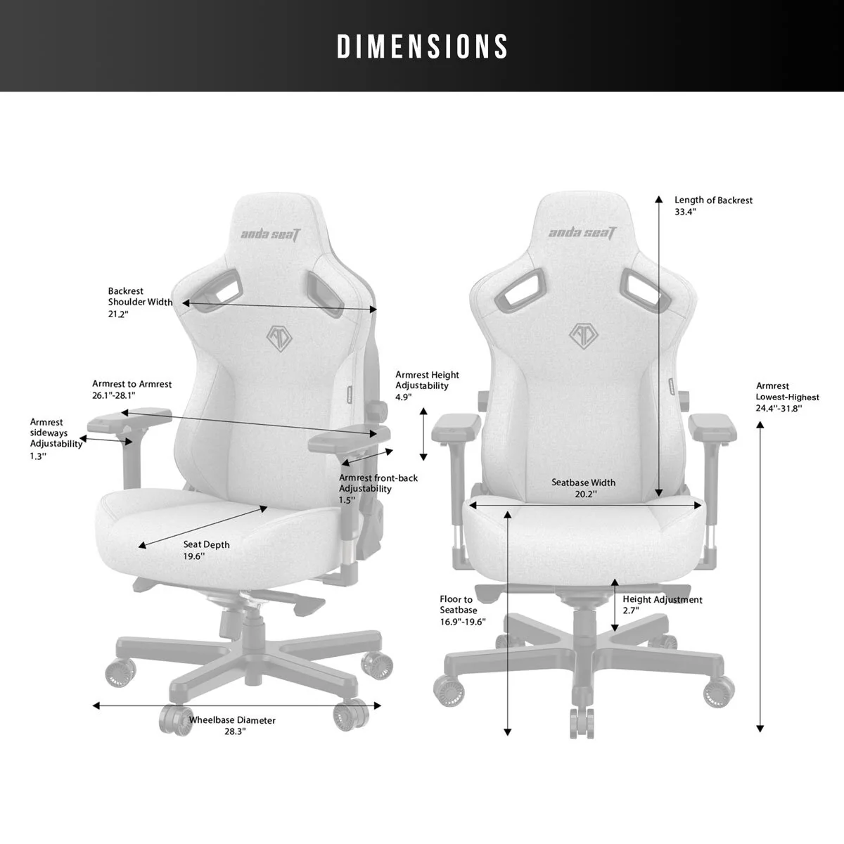 Anda seaT Kaiser Series 3 Large Fabric Gaming Chair, Grey - Image 3