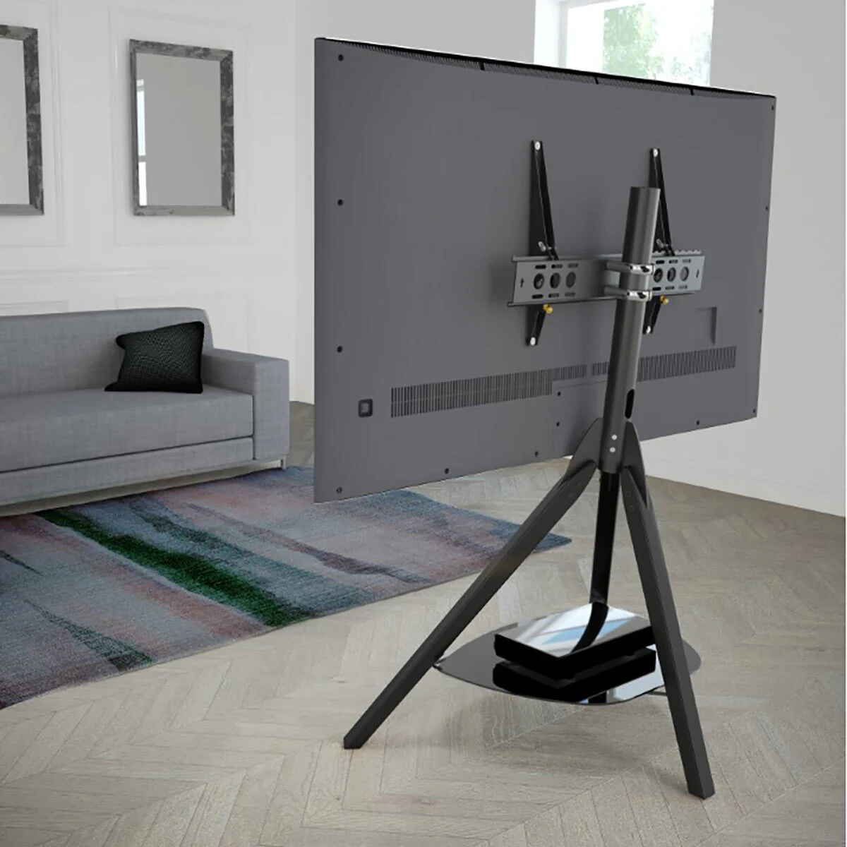 AVF Hoxton Tv Stand Tv's 65" Black 200 500 Glass Shelf Cable Management Media Steel - Image 8