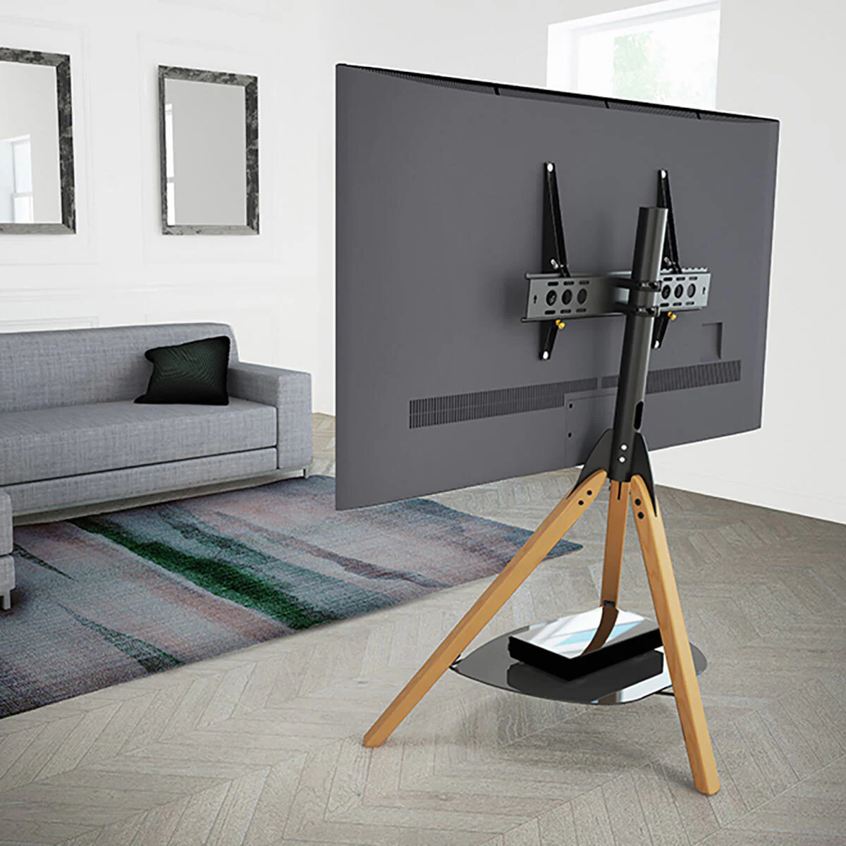 AVF Hoxton Tv Stand Tv's 65" Light Wood 200 500 Glass Shelf Cable Management Media - Image 8