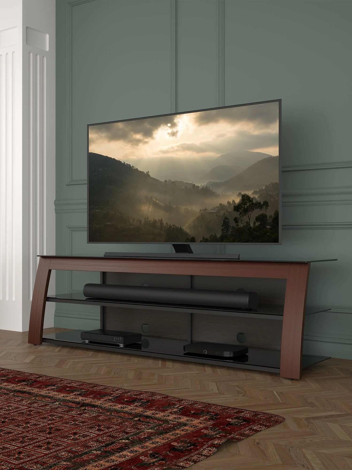 AVF Kivu 1800 TV Stand for TVs up to 90", Walnut & Black Glass - Image 4