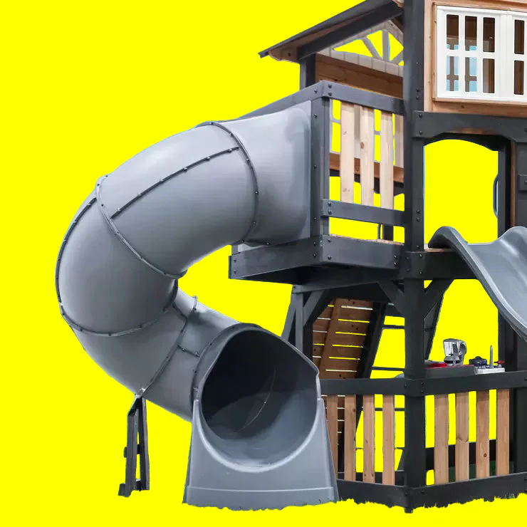 Large Wooden Garden Playcentre with Clubhouse, 2.4m Slide, Swings, Web Swing, Rock Wall, Telescope, Play Kitchen & Ladder – Outdoor Kids Activity Centre by TieDex - Image 3