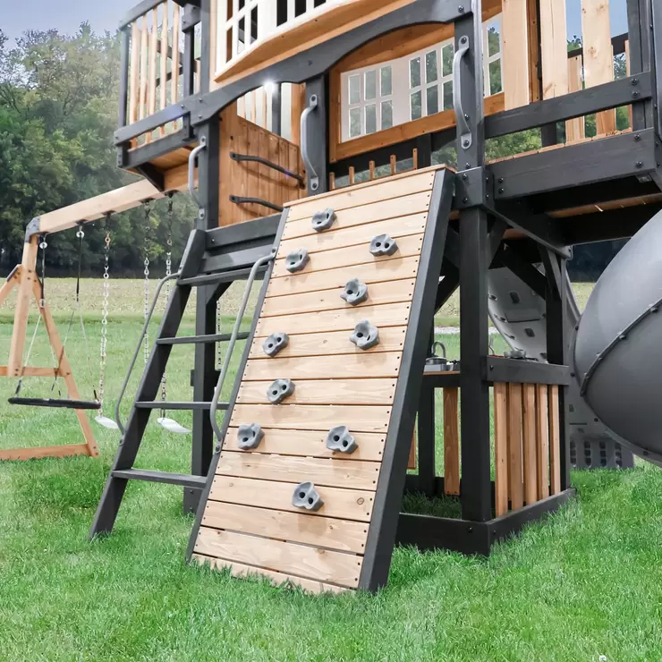 Large Wooden Garden Playcentre with Clubhouse, 2.4m Slide, Swings, Web Swing, Rock Wall, Telescope, Play Kitchen & Ladder – Outdoor Kids Activity Centre by TieDex - Image 4