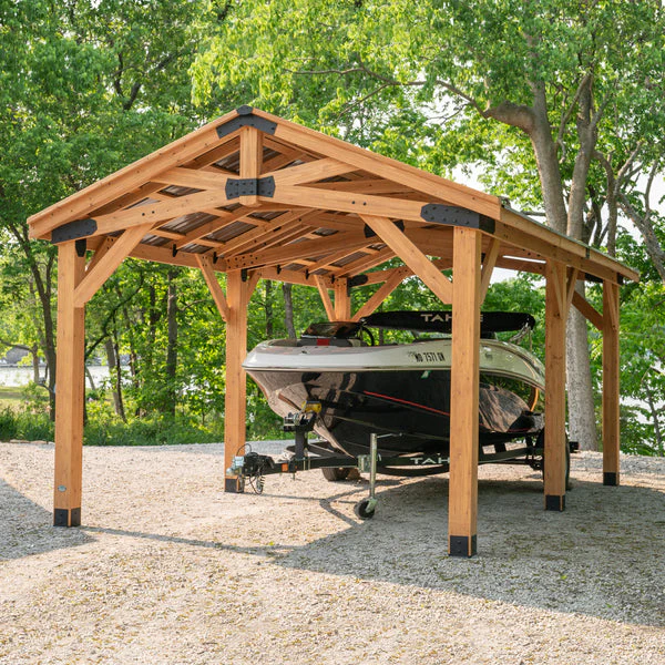 TieDex Garden Structures Norwood Carport/Gazebo 6.1 × 3.7 m (20 × 12 ft) – Cedar Wood Frame with Heavy-Duty Steel Peak Roof - Image 3