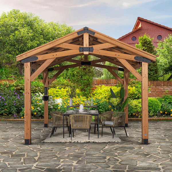TieDex Garden Structures Norwood Gazebo 4.3 × 3.0 m | Cedar Wood Frame with Galvanised Steel Peak Roof - Image 2
