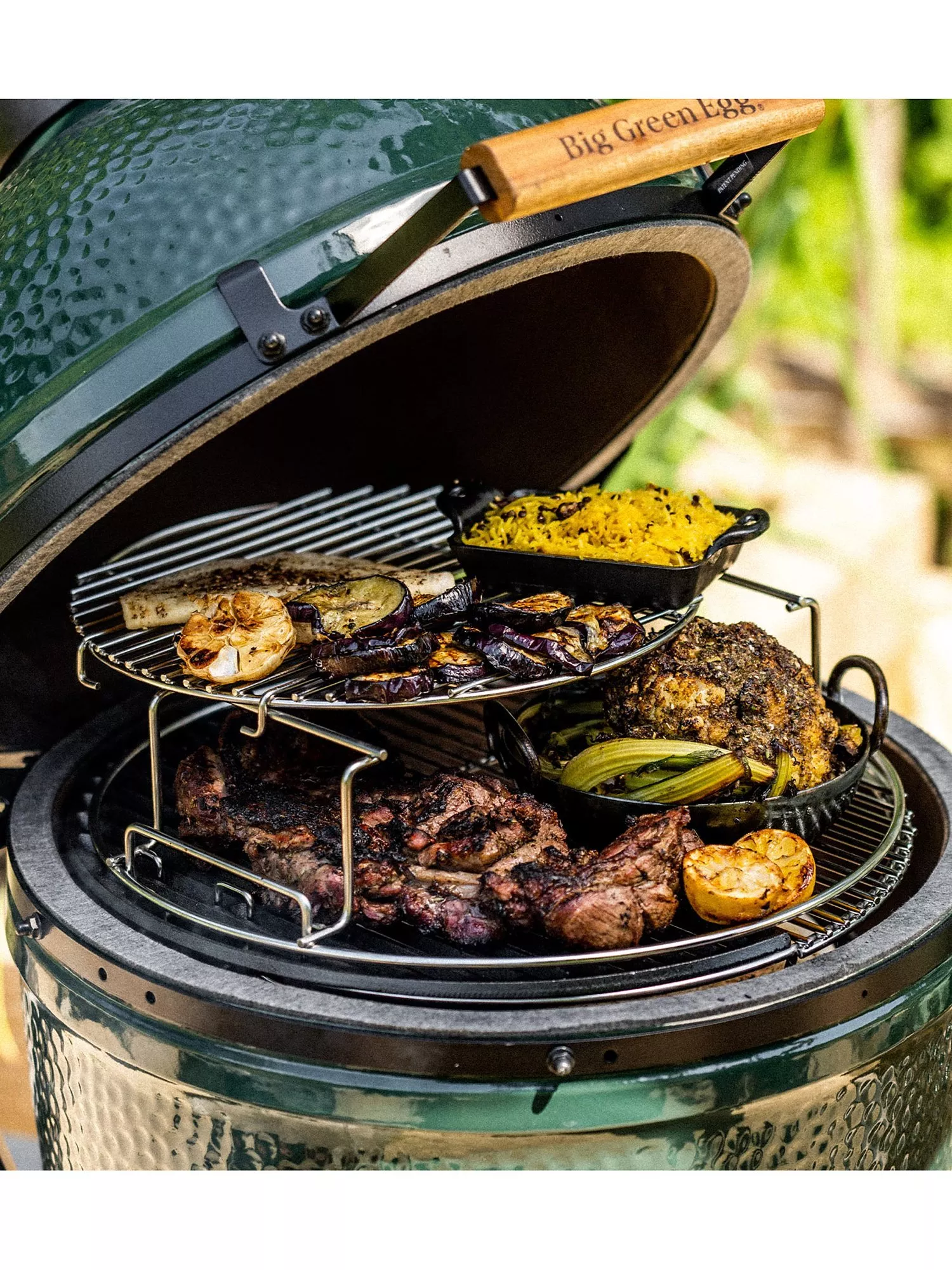 Big Green Egg Large Egg BBQ & Mahogany Wood Table Bundle with ConvEGGtor & Cover - Image 8