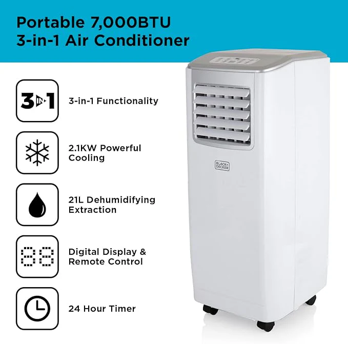 BLACK+DECKER BXAC40005GB Portable 7000 BTU 3-in-1 Air Conditioner, Dehumidifier - Image 2
