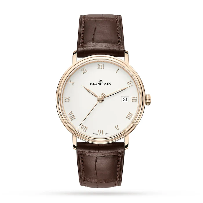 Blancpain Automatic 38mm Men’s Watch with White Material Dial, Gold Case, 30m Water Resistant / 6224-3642-55B