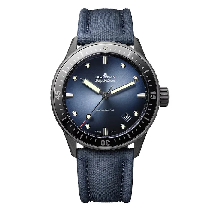 Blancpain Automatic Men’s Watch with Blue Material Dial, Ceramic Case, 300m Water Resistant / 5000A-0140-O52A