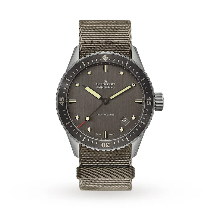 Blancpain Heritage Automatic 43mm Men’s Watch with Grey Material Dial, Titanium Case, 300m Water Resistant / 5000-1210-NAGA