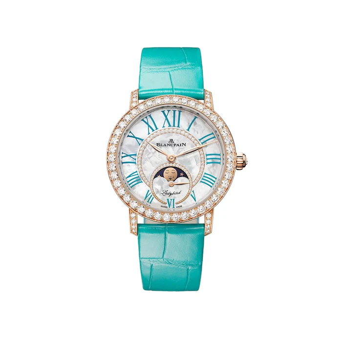 Blancpain Ladybird Colours Phases de Lune 34.9mm 18ct Red Gold Ladies Watch Turquoise 3662A 2954 55A