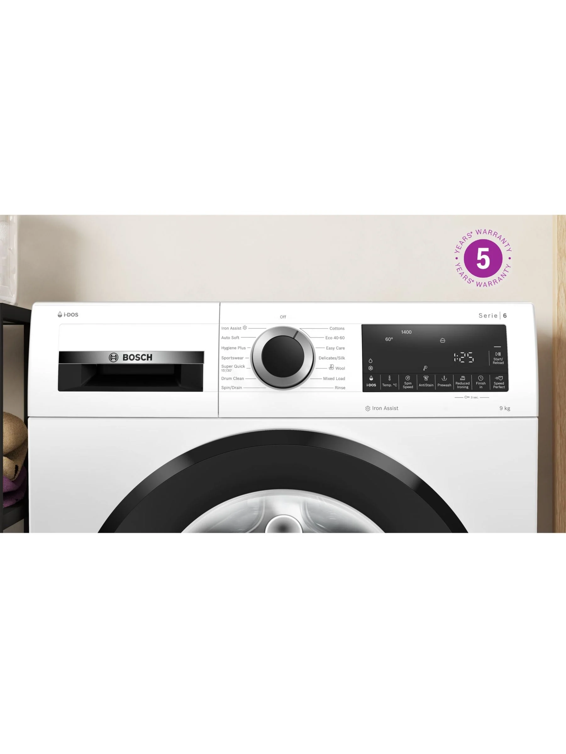 Bosch Series 6 WGG244F9GB Freestanding Washing Machine, 9kg Load, 1400rpm Spin, White Intelligent Dosing System i-DOS - Image 3
