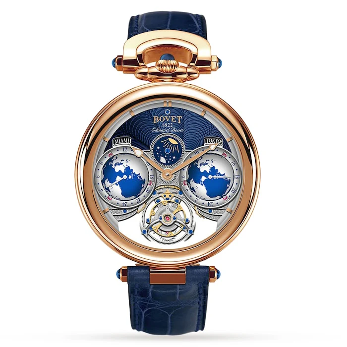 Bovet 46mm Men’s Watch with Blue Material Dial, Gold Case, 30m Water Resistant / AIEB001-G4-15