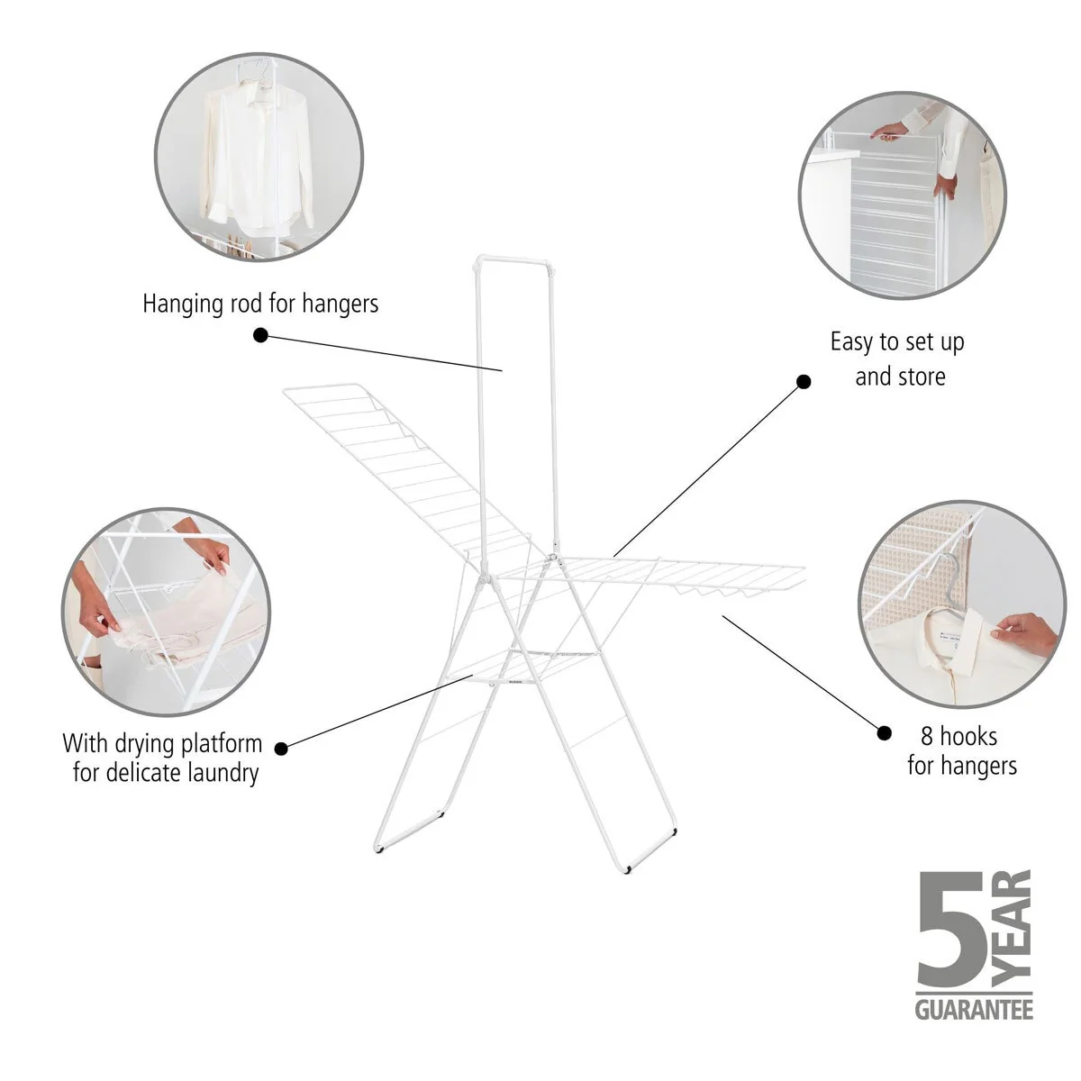 Brabantia HangOn 25m Drying Rack with Rod in White - Image 3