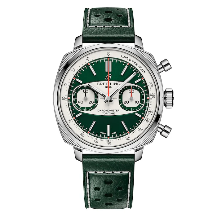 Breitling Automatic 38mm Men’s Watch with Green Material Dial, Stainless Steel Case, 100m Water Resistant / AB01771A1L1X1