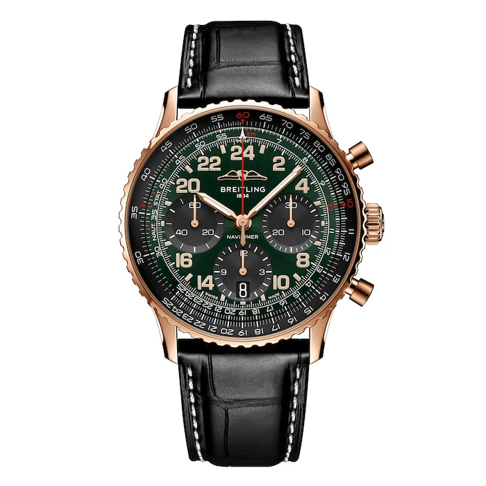 Breitling Automatic 41mm Men’s Watch with Green Material Dial, Gold Case, 30m Water Resistant / RB12302A1L1P1