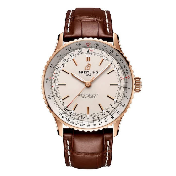 Breitling Automatic 41mm Men’s Watch with Silver Material Dial, Gold Case, 30m Water Resistant / R17329F41G1P1
