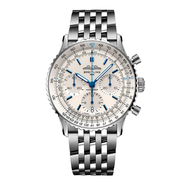 Breitling Automatic 41mm Men’s Watch with White Material Dial, Stainless Steel Case & Bracelet, 30m Water Resistant / AB0139A71G1A1
