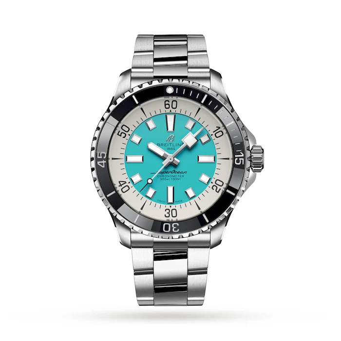 Breitling Automatic 44mm Men’s Watch with Turquoise Material Dial, Stainless Steel Case & Bracelet, 000m Water Resistant / A17376211L2A1
