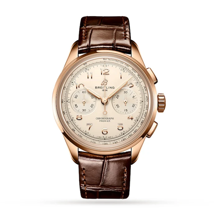 Breitling Elegance 40mm Men’s Watch with Silver Material Dial, Gold Case, 100m Water Resistant / RB0930371G1P1