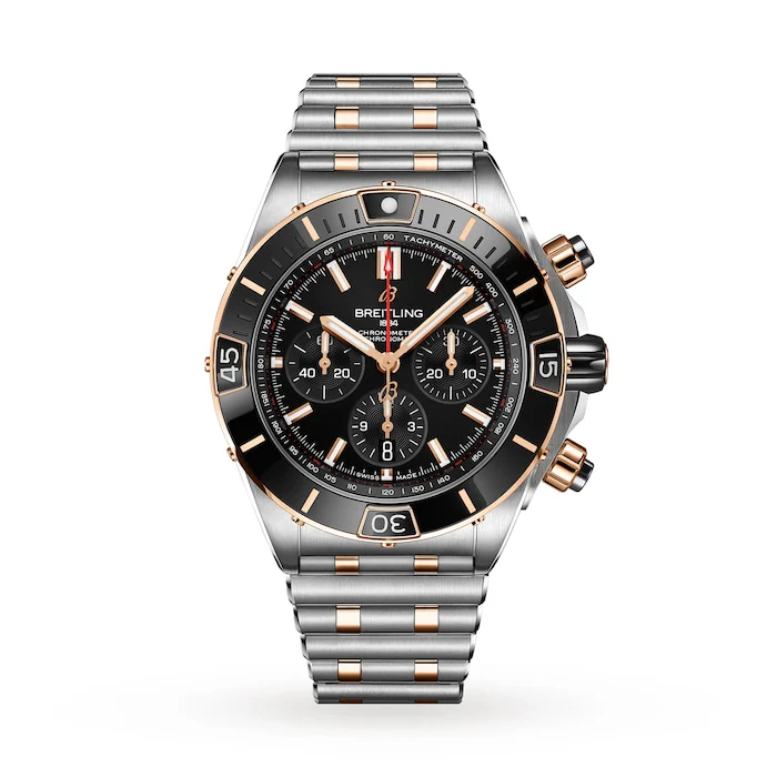 Breitling Elegance Automatic 44mm Men’s Watch with Black Material Dial, Stainless Steel Case & Bracelet, 200m Water Resistant / UB0136251B1U1
