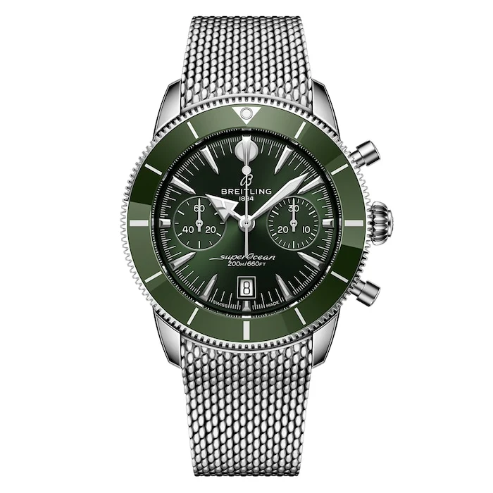Breitling Heritage Automatic 42mm Men’s Watch with Green Material Dial, Stainless Steel Case & Bracelet, 200m Water Resistant / AB0156361L1A1