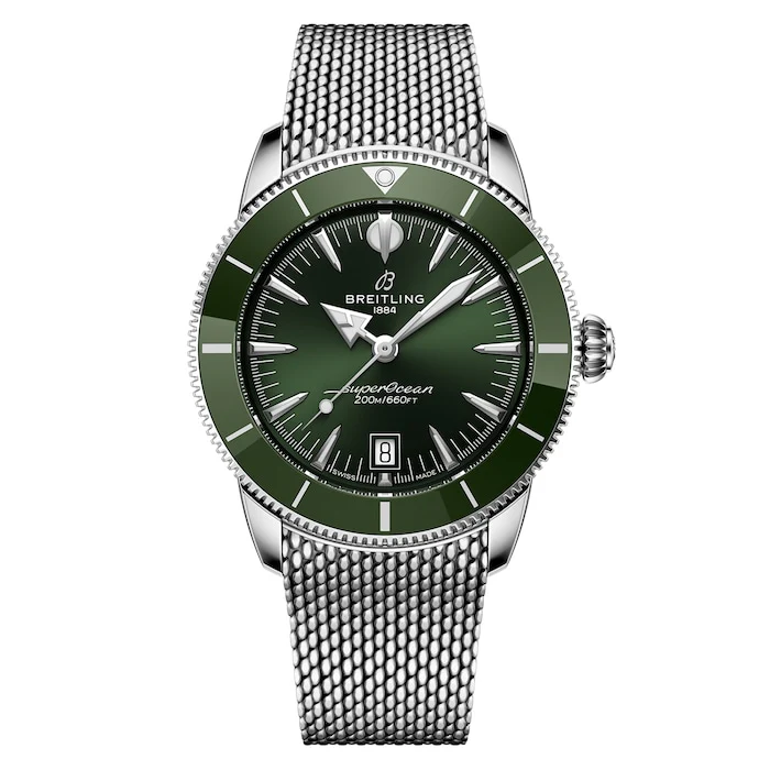 Breitling Heritage Automatic 42mm Men’s Watch with Green Material Dial, Stainless Steel Case & Bracelet, 200m Water Resistant / AB3111361L1A1