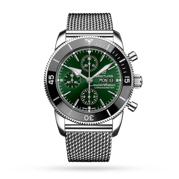 Breitling Heritage Automatic 44mm Men’s Watch with Green Material Dial, Stainless Steel Case & Bracelet, 200m Water Resistant / A13313121L1A1