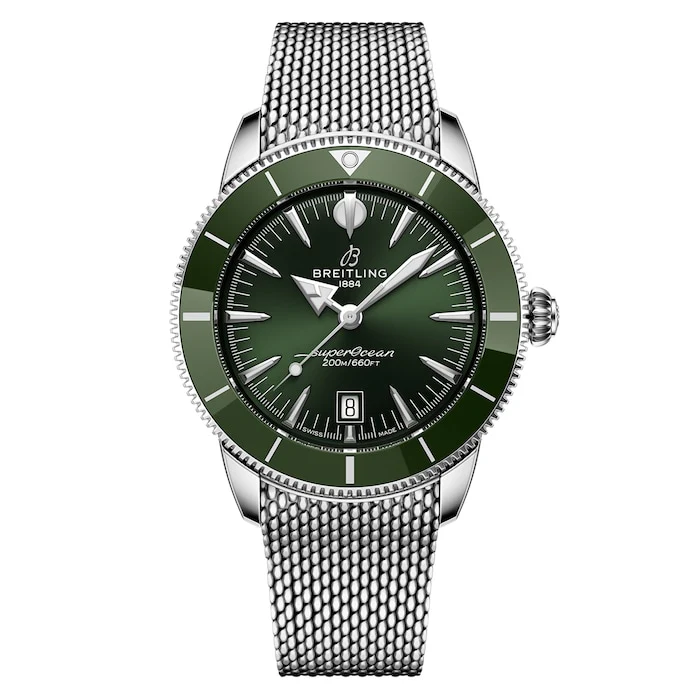 Breitling Heritage Automatic 44mm Men’s Watch with Green Material Dial, Stainless Steel Case & Bracelet, 200m Water Resistant / AB3112361L1A1