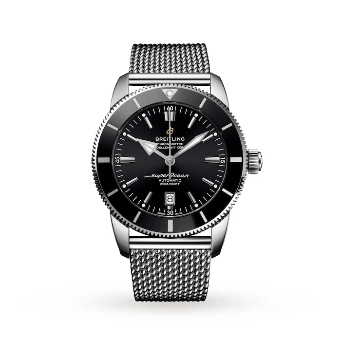 Breitling Heritage Automatic 46mm Men’s Watch with Black Material Dial, Stainless Steel Case & Bracelet, 200m Water Resistant / AB2020121B1A1
