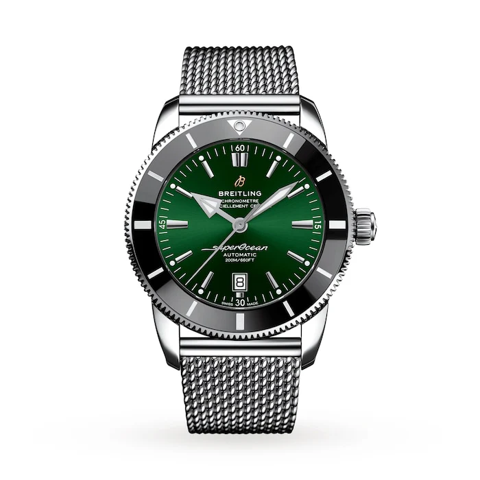 Breitling Heritage Automatic 46mm Men’s Watch with Green Material Dial, Stainless Steel Case & Bracelet, 200m Water Resistant / AB2020121L1A1