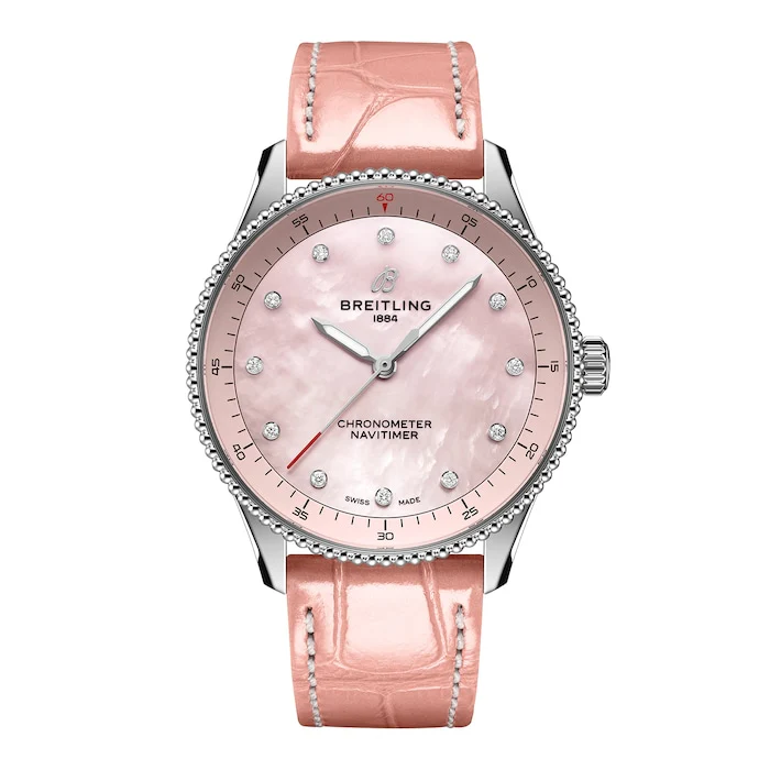 Breitling Navitimer 32mm Ladies Watch Pink Mother Of Pearl Alligator Luxury Watch Swiss Made A77320D91K1P1