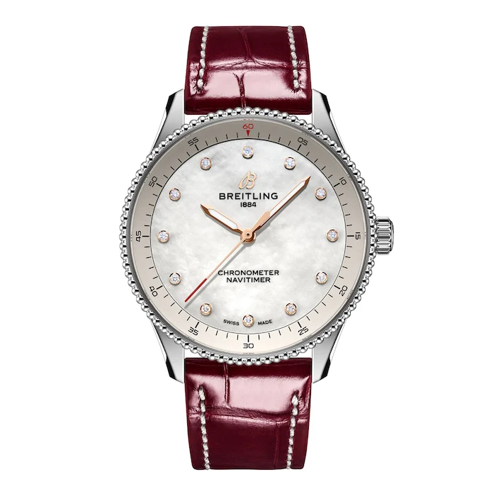Breitling Navitimer 32mm Ladies Watch White Mother Of Pearl Alligator Luxury Watch Swiss Made A77320E61A2P2