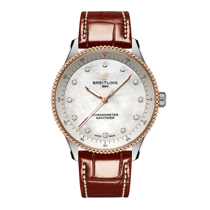 Breitling Navitimer 32mm Ladies Watch White Mother Of Pearl Alligator Luxury Watch Swiss Made U77320E61A1P1