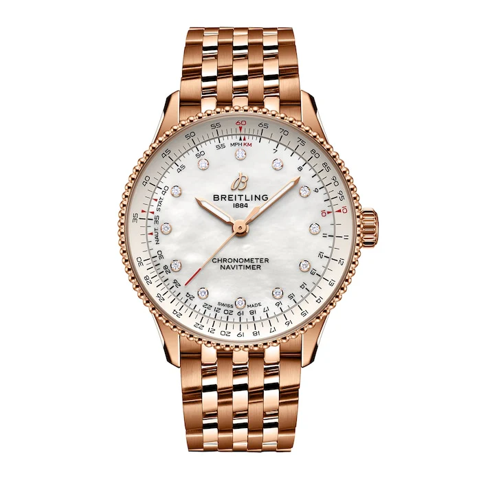Breitling Navitimer 36mm Ladies Watch White Mother Of Pearl 18k Red Gold Luxury Watch R17327211A1R1
