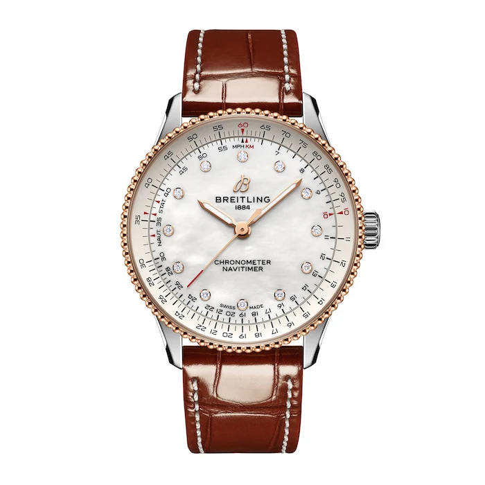 Breitling Navitimer 36mm Ladies Watch White Mother Of Pearl Alligator Luxury Watch Swiss Made U17327211A1P1