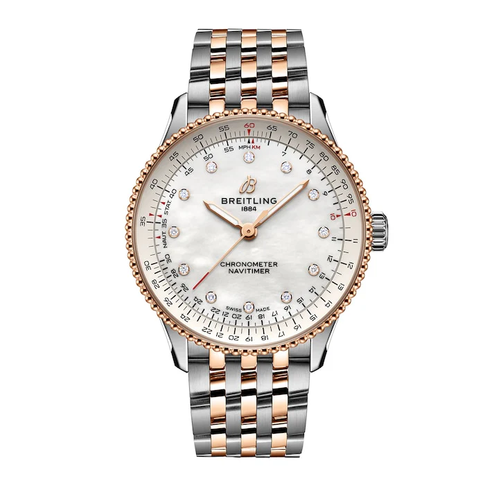 Breitling Navitimer 36mm Ladies Watch White Mother Of Pearl Stainless Steel And 18k Red Gold U17327211A1U1