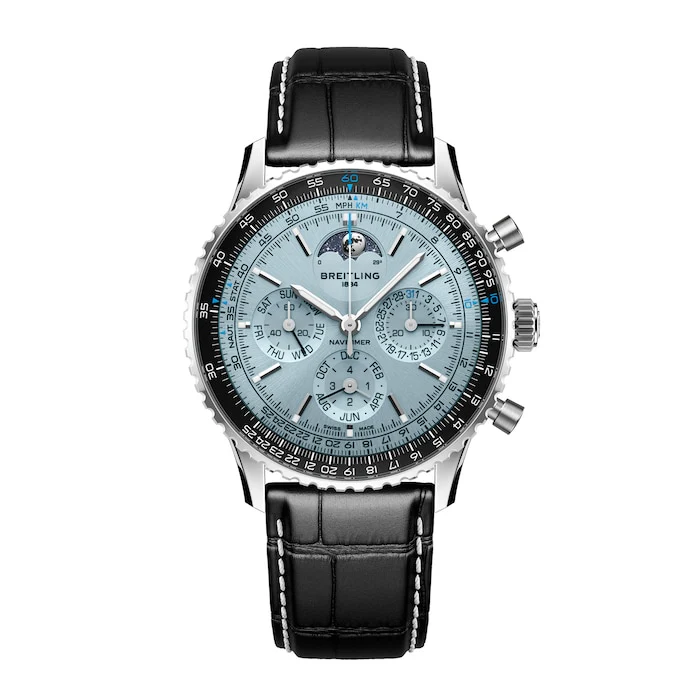 Breitling Navitimer B19 Chronograph Perpetual Calender 43mm Mens Watch Blue Alligator Luxury Watch Swiss Made Highâ Precision Movement Sapphire Crystal  PB1920251C1P1