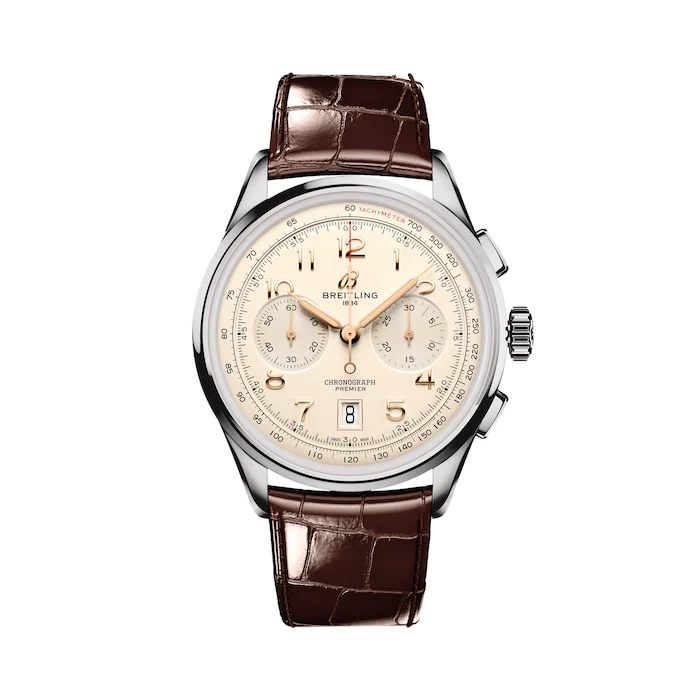 Breitling Premier Automatic 42mm Men’s Watch with Cream Material Dial, Stainless Steel Case, 100m Water Resistant / AB0145211G1P1