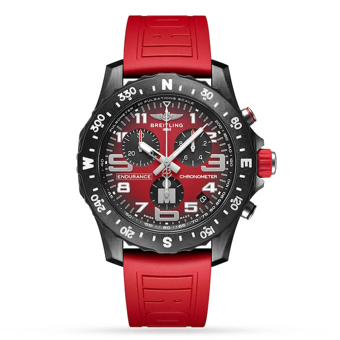 Breitling Quartz 44mm Men’s Watch with Red Material Dial, Stainless Steel Case, 100m Water Resistant / X823109A1K1S1