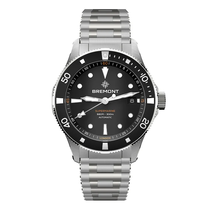 Bremont Automatic 40mm Men’s Watch with Black Material Dial, Stainless Steel Case & Bracelet, 300m Water Resistant / SM40-DT-SS-BK-B