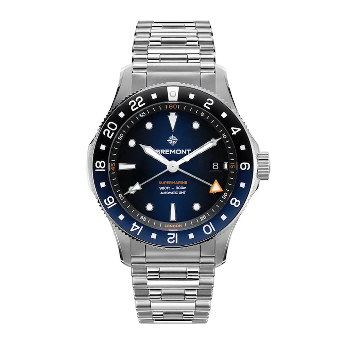 Bremont Automatic 40mm Men’s Watch with Blue Material Dial, Stainless Steel Case & Bracelet, 300m Water Resistant / SM40-GMT-SS-BLBK-B