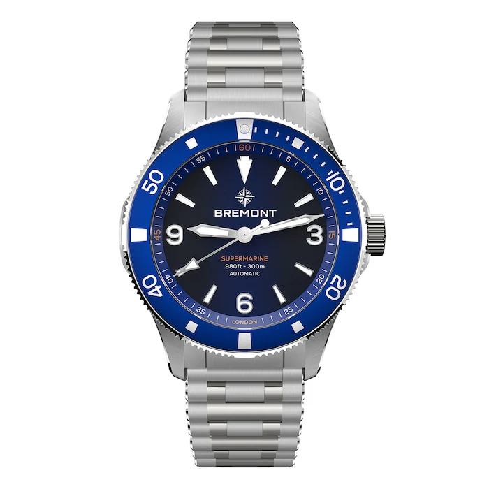 Bremont Automatic 40mm Men’s Watch with Blue Material Dial, Stainless Steel Case & Bracelet, 300m Water Resistant / SM40-ND-SS-BL-B