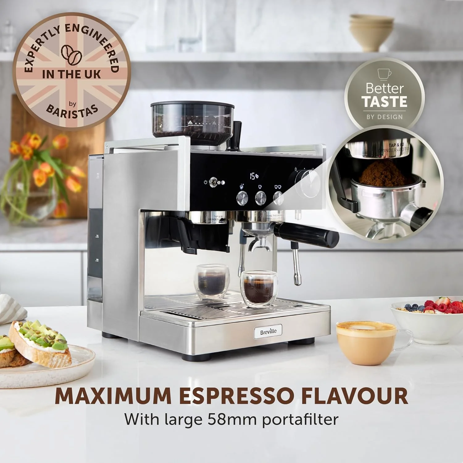 Breville Barista Signature Espresso Machine | Bean to Cup Coffee Maker with Integrated Coffee Grinder & Milk Frother | 15 Bar Italian Pump | Stainless Steel [VCF160] - Image 2