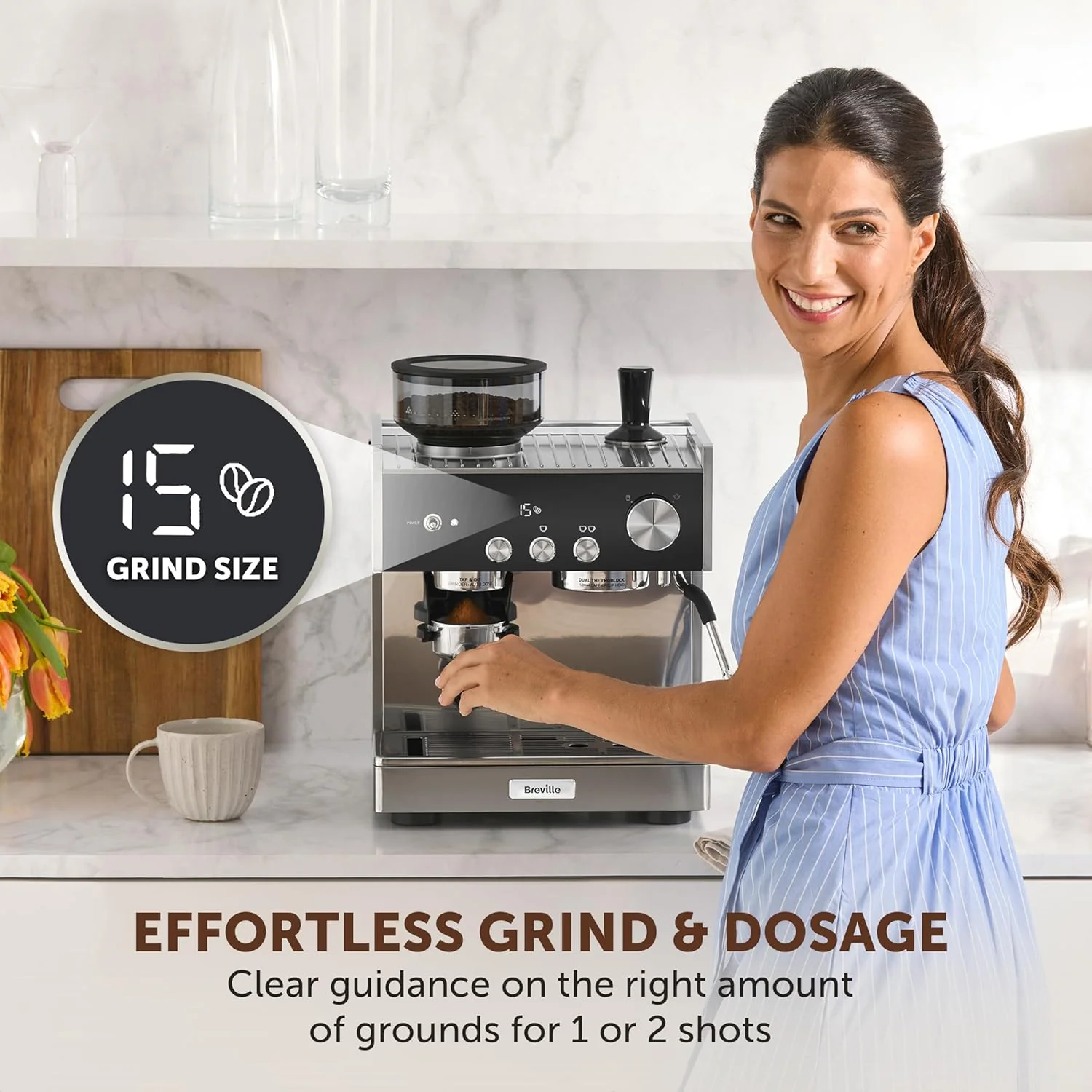 Breville Barista Signature Espresso Machine | Bean to Cup Coffee Maker with Integrated Coffee Grinder & Milk Frother | 15 Bar Italian Pump | Stainless Steel [VCF160] - Image 4