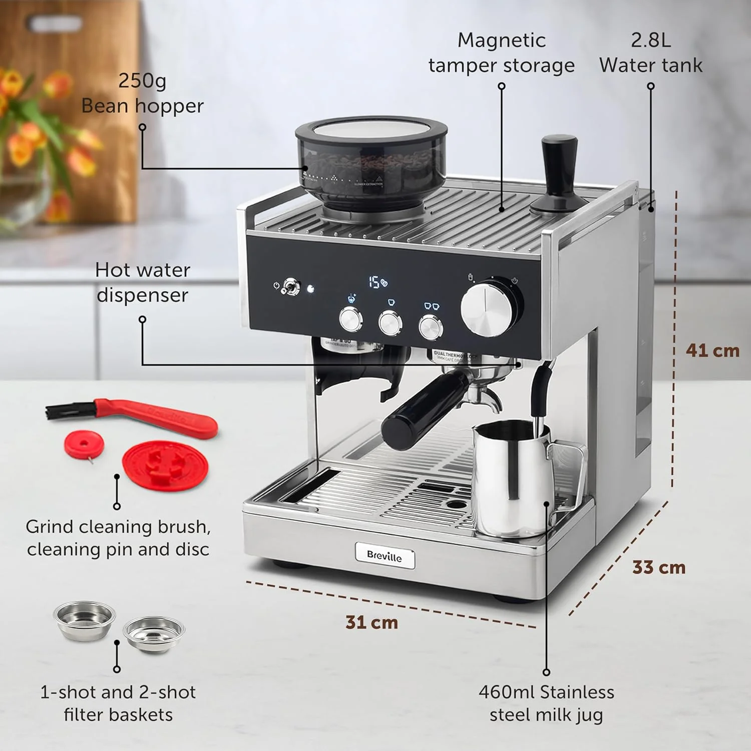 Breville Barista Signature Espresso Machine | Bean to Cup Coffee Maker with Integrated Coffee Grinder & Milk Frother | 15 Bar Italian Pump | Stainless Steel [VCF160] - Image 7