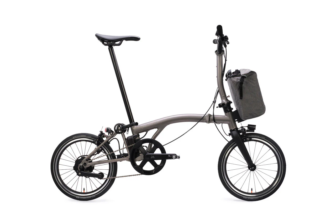 Brompton Electric T Line - e-Motiq system - 4-speed Blasted Titanium Mid Handlebars