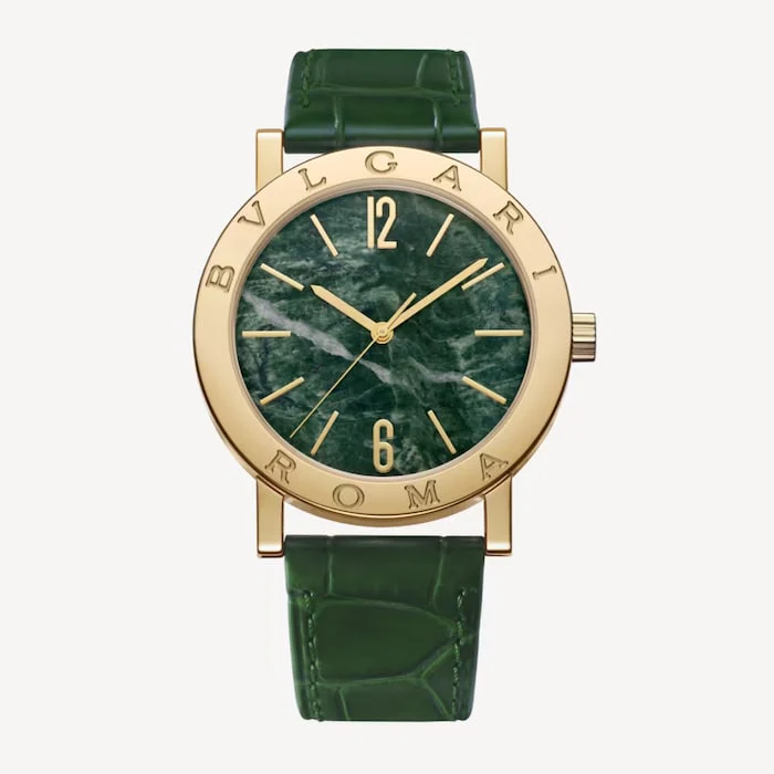 BVLGARI Heritage Automatic 80mm Men’s Watch with Green Material Dial, Gold Case, 50m Water Resistant / 104112