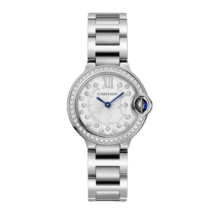 Cartier Ballon Bleu de Cartier watch, 28 mm, quartz movement Steel case, fluted steel crown set with a synthetic cabochon-shaped spinel. W4BB0034