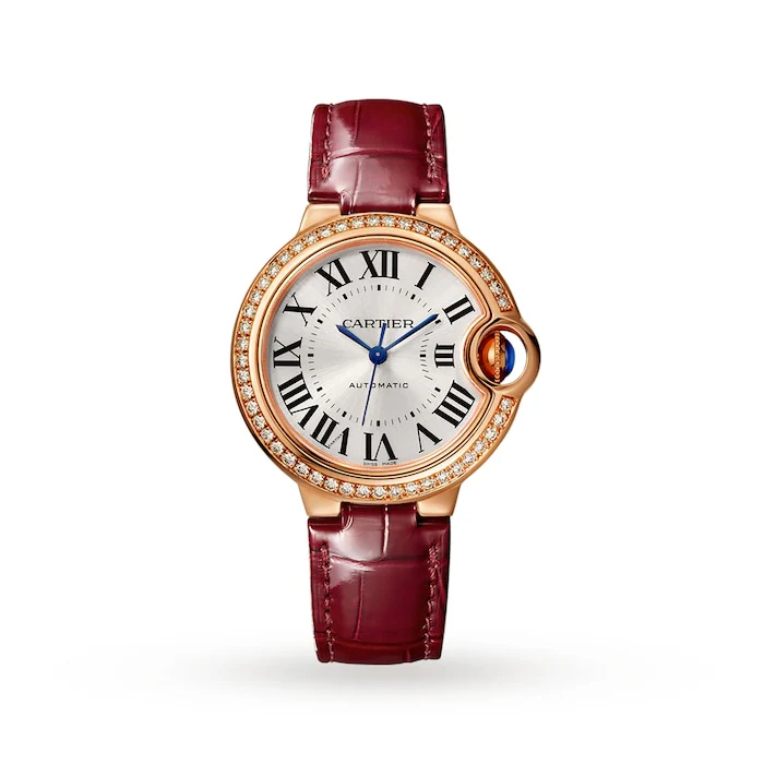 Cartier Ballon Bleu De Watch, 33mm, Rose Gold, Diamonds, Leather Luxury Watch Swiss Made High Precision Movement  WJBB0033