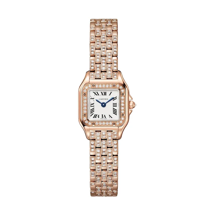Cartier Panthere de Cartier watch, mini model, quartz movement. Rose gold 750/1000 case set with 32 brilliant-cut diamonds totalling 0.15 carats. Dimensions: 25 WJPN0063